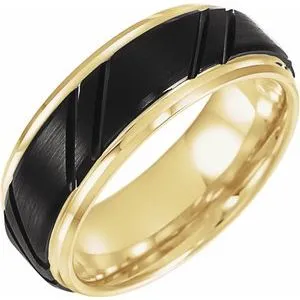 Black PVD & 18K Yellow Gold-Plated Tungsten 8 mm Grooved Band 12
