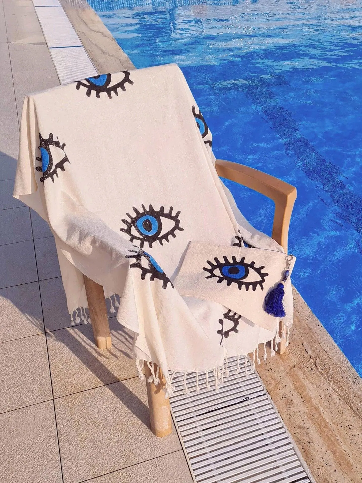 Blue Evil Eye Turkish Beach Towel