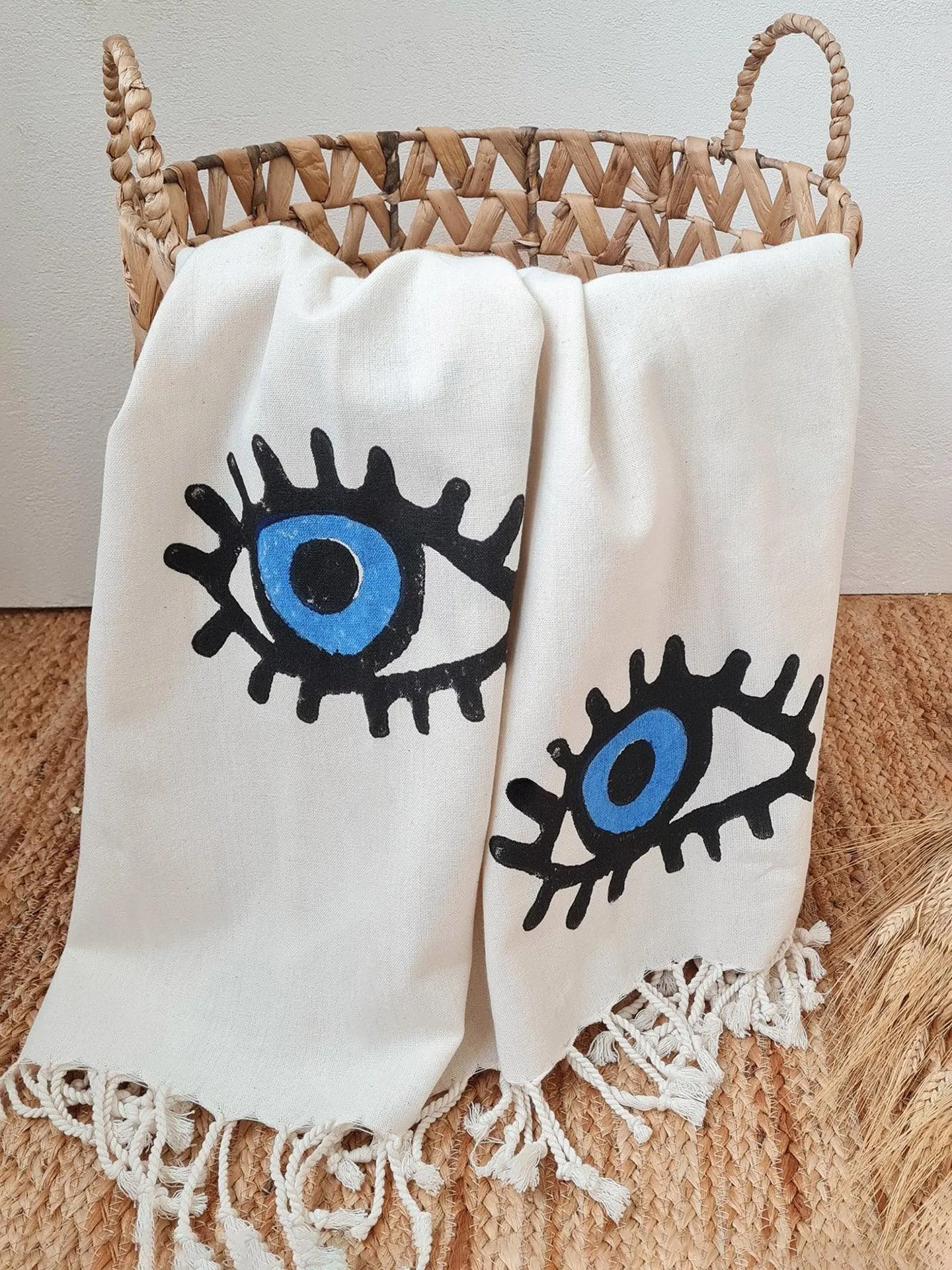 Blue Evil Eye Turkish Beach Towel