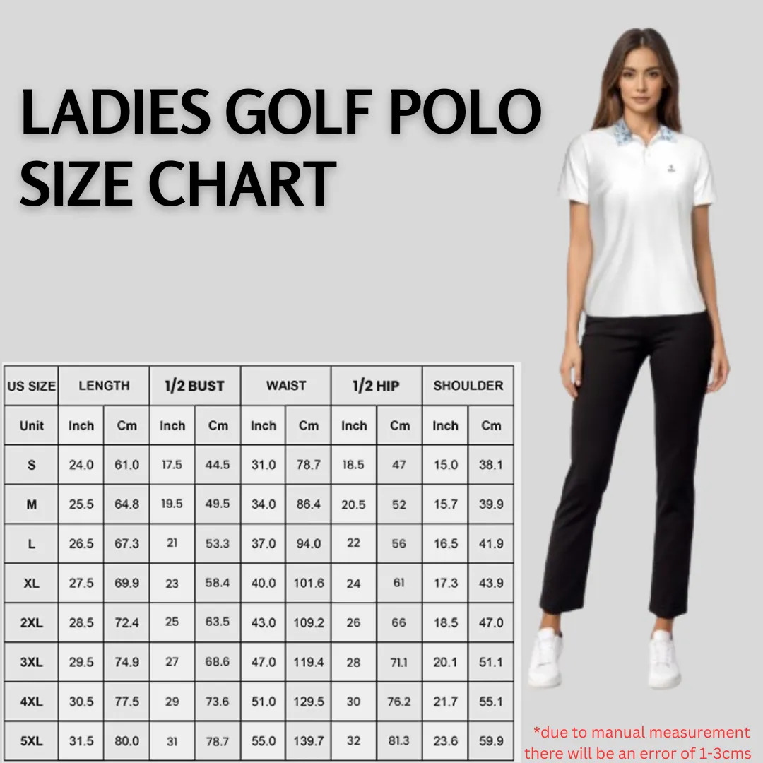 Blue Flower White Golf Polo For Women