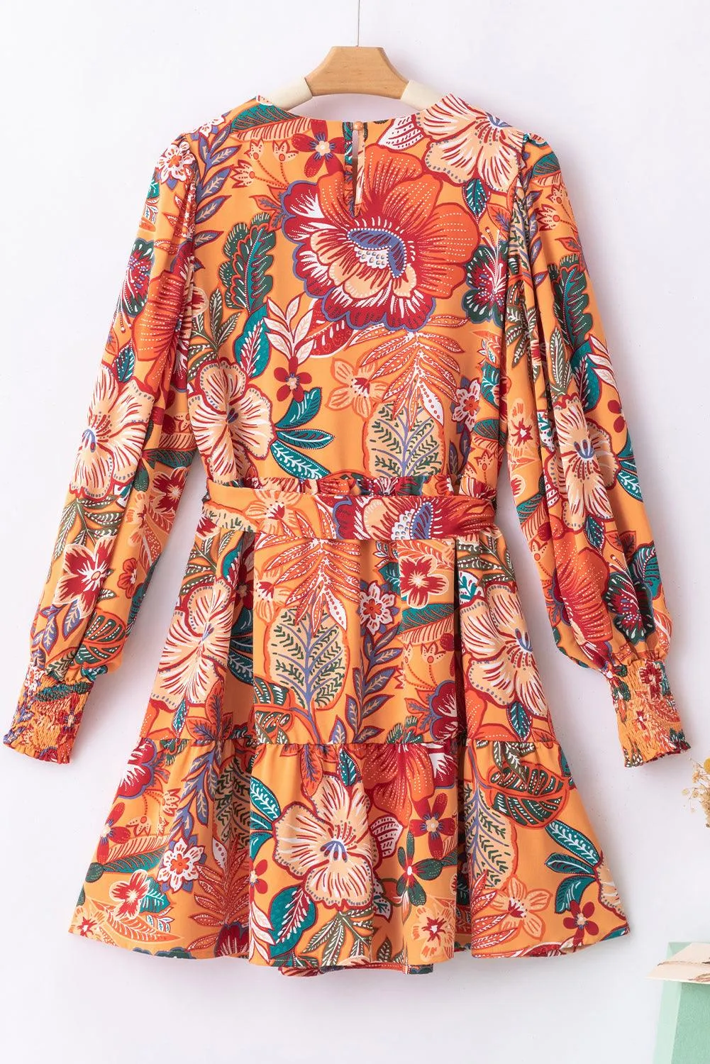 Bubble Sleeve Belted Floral Midi Dress