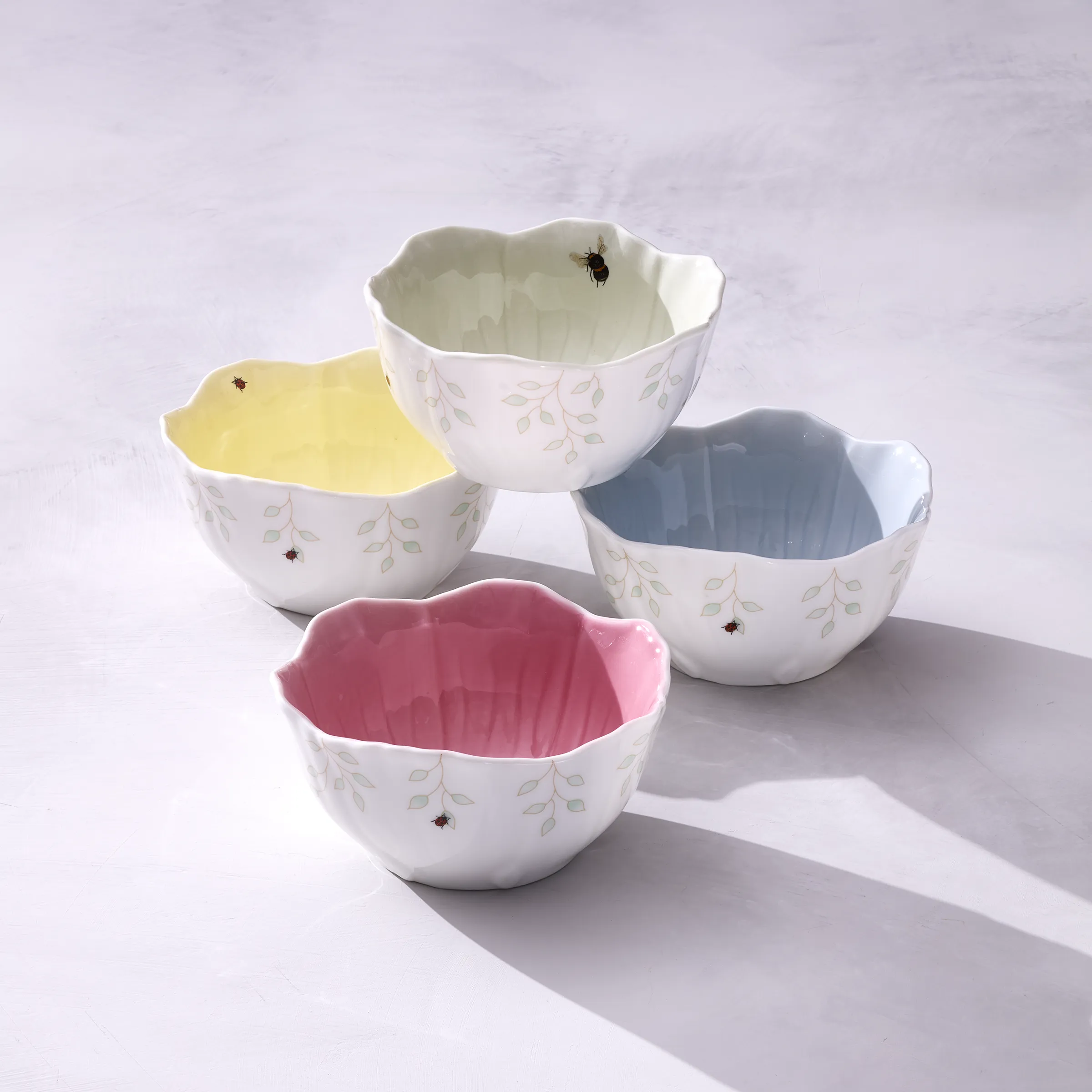 Butterfly Meadow Floral S/4 Dessert Bowls - Yellow