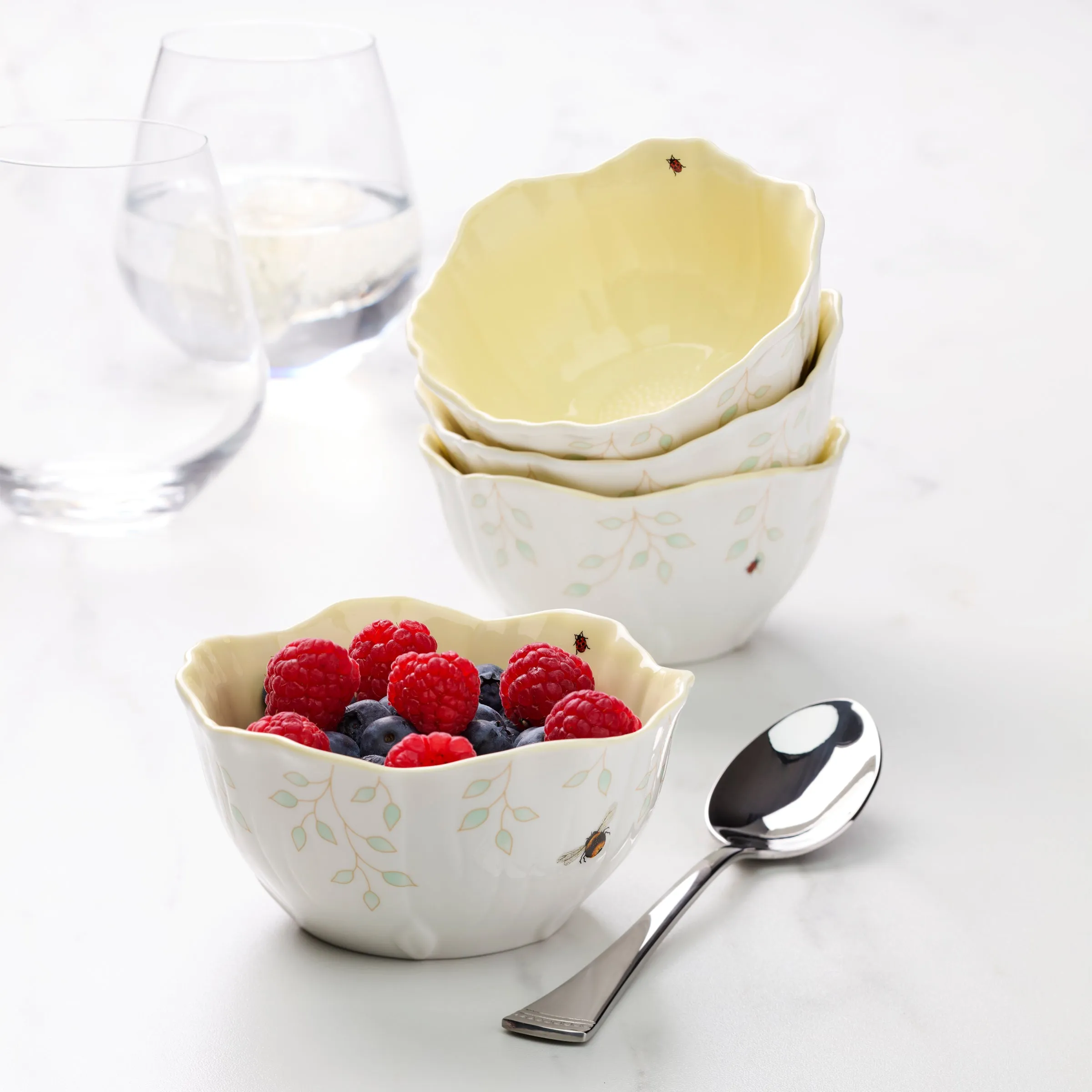 Butterfly Meadow Floral S/4 Dessert Bowls - Yellow