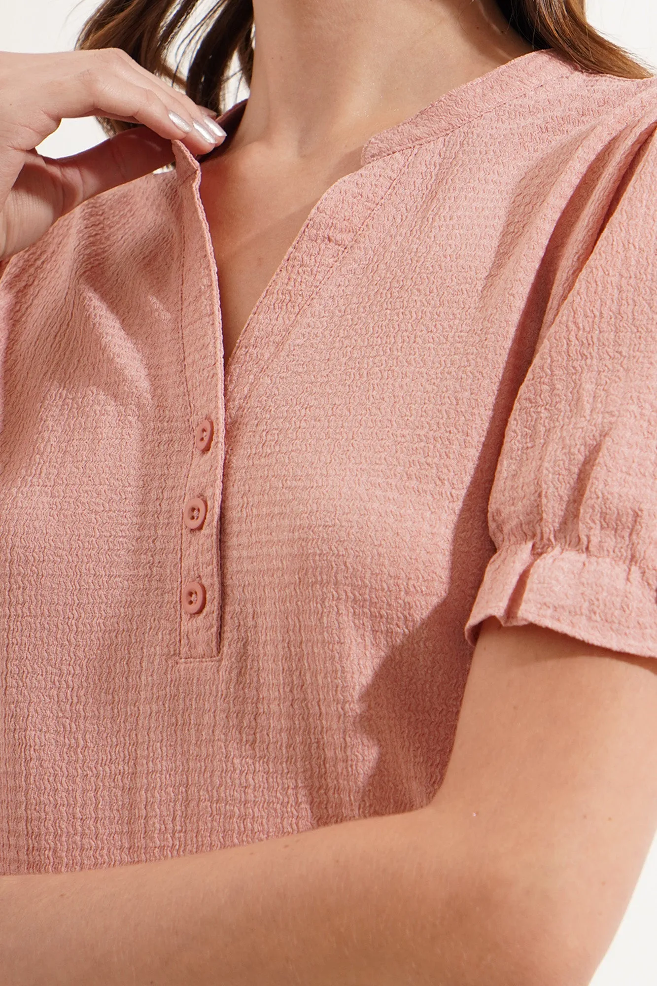 Button Down Puff Sleeve Tee