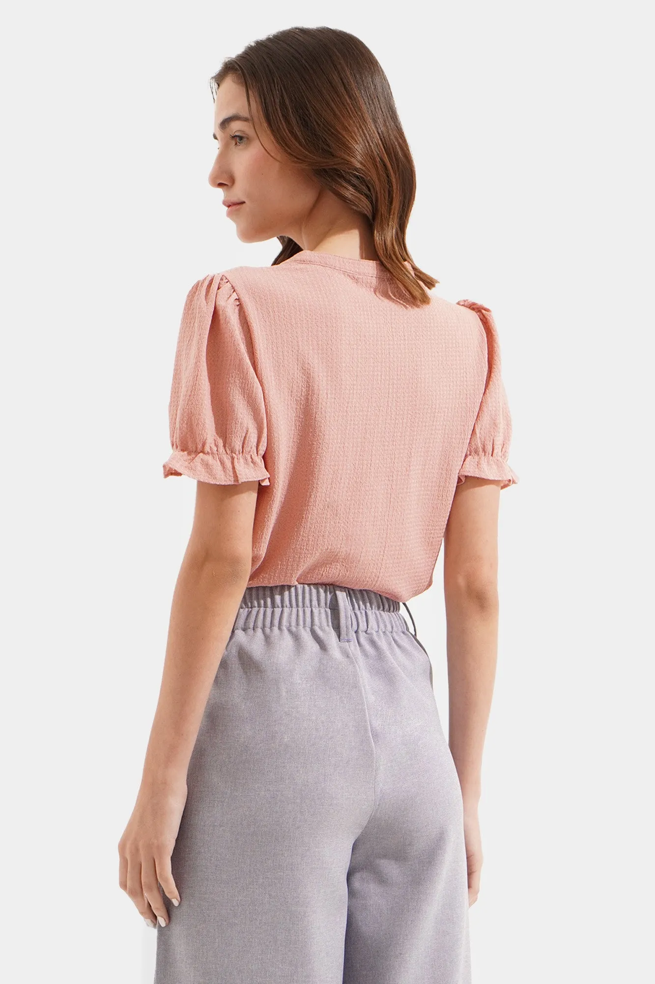 Button Down Puff Sleeve Tee