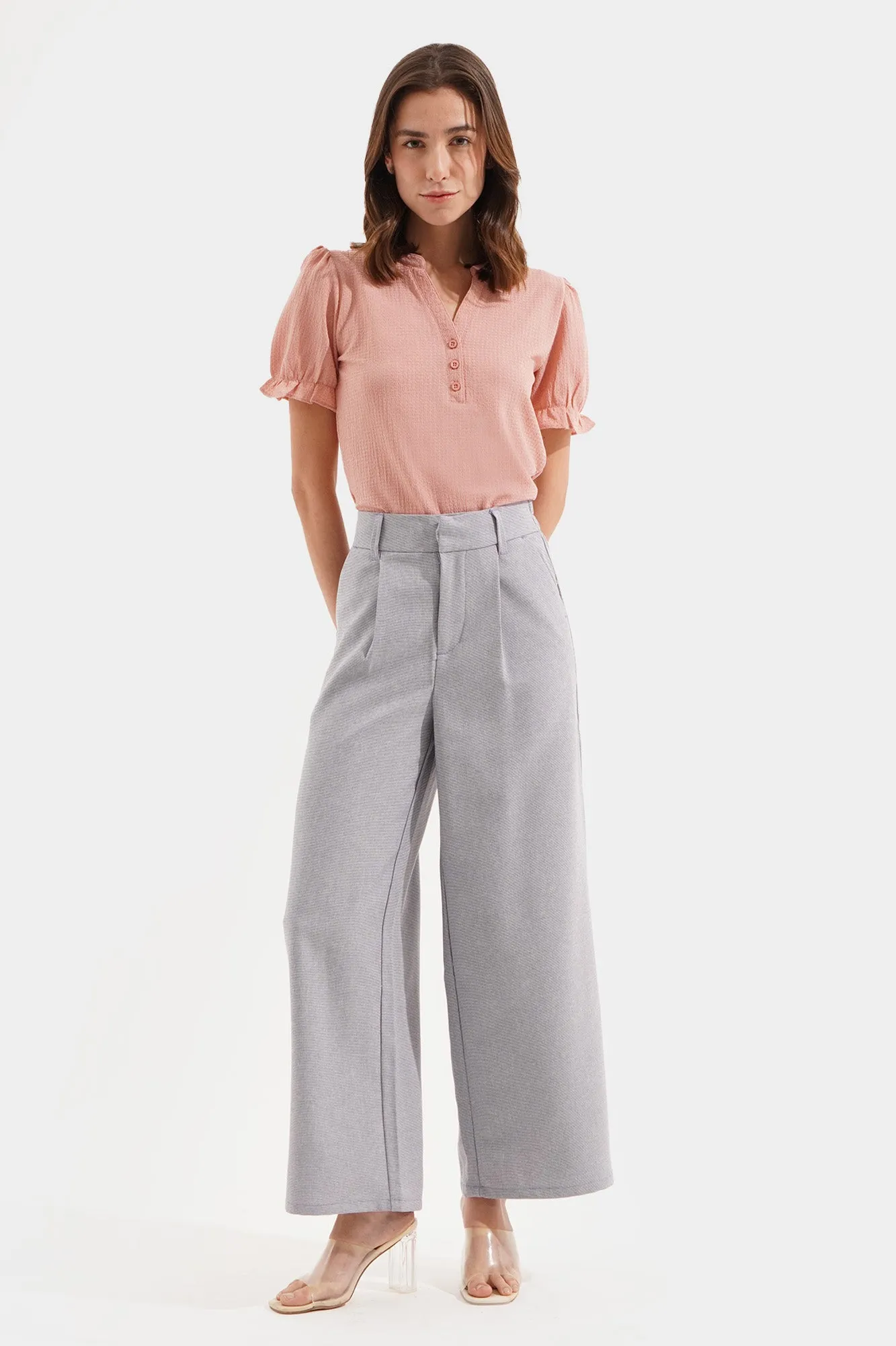 Button Down Puff Sleeve Tee