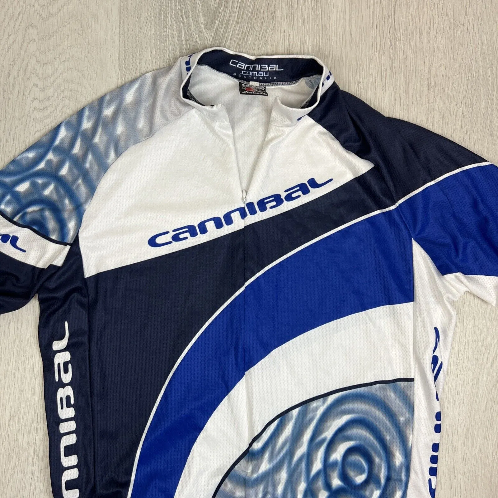 Cannibal Cycling  Zip Blue & White Cycle Jersey Cycling Size 2XL