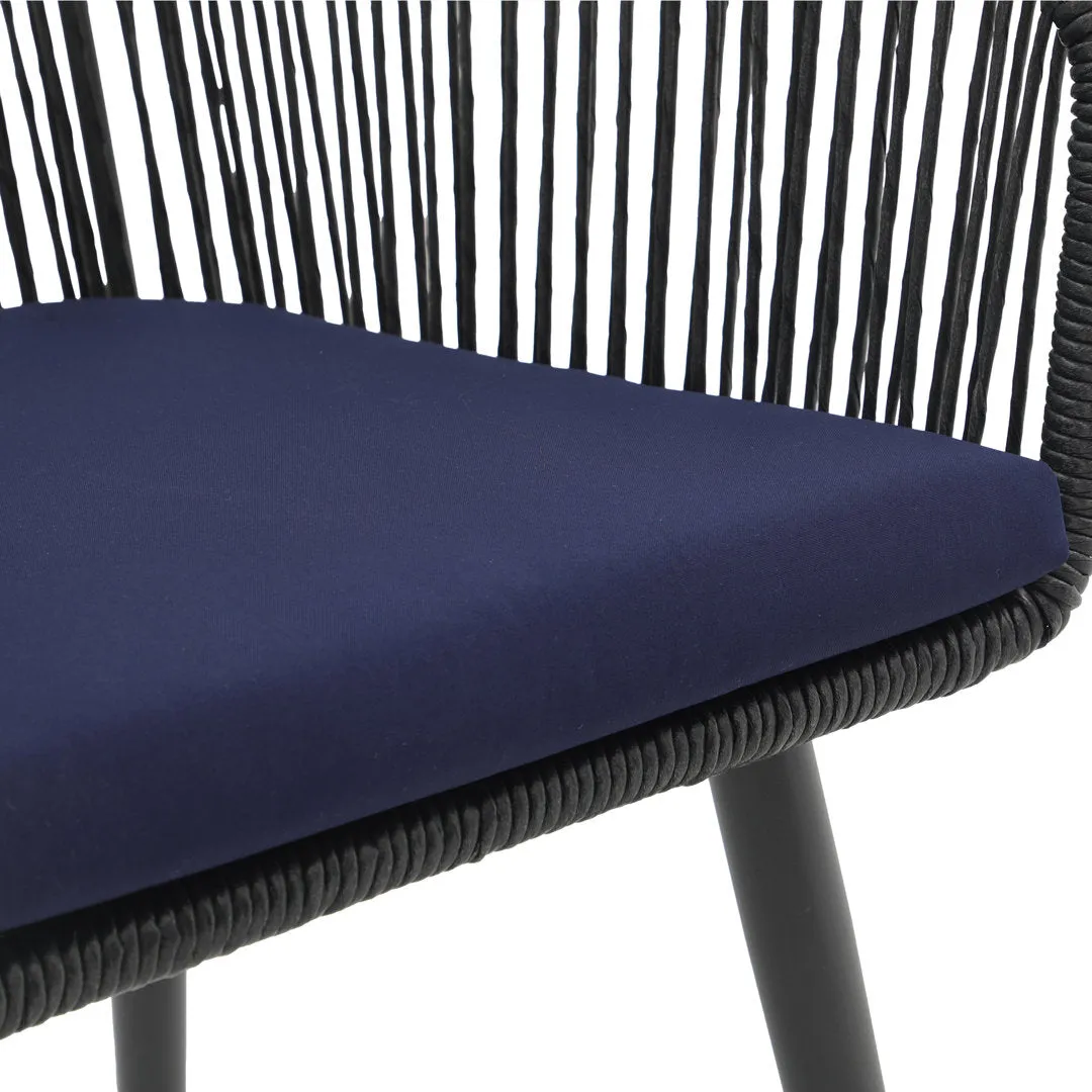 Cassil Patio Dining Armchair with Cushion (Set of 2) Wade Logan® Frame Color/Cushion Color: Black Frame/Navy Cushion