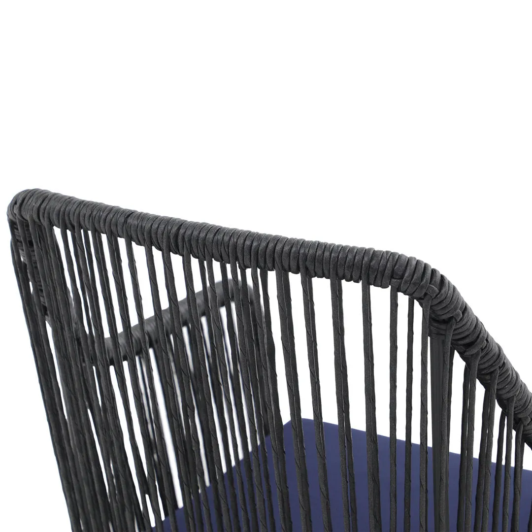 Cassil Patio Dining Armchair with Cushion (Set of 2) Wade Logan® Frame Color/Cushion Color: Black Frame/Navy Cushion