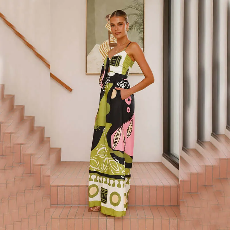 Casual Fashion Printing Chest Strap Jumpsuit