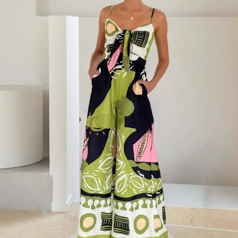 Casual Fashion Printing Chest Strap Jumpsuit