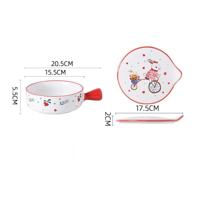 Ceramic Instant Noodle Bowl Plate Home Creative Baking Plate Fruit Plate Dish Dinner Plate Dinner Plate Rice Bowl Tableware Net Red