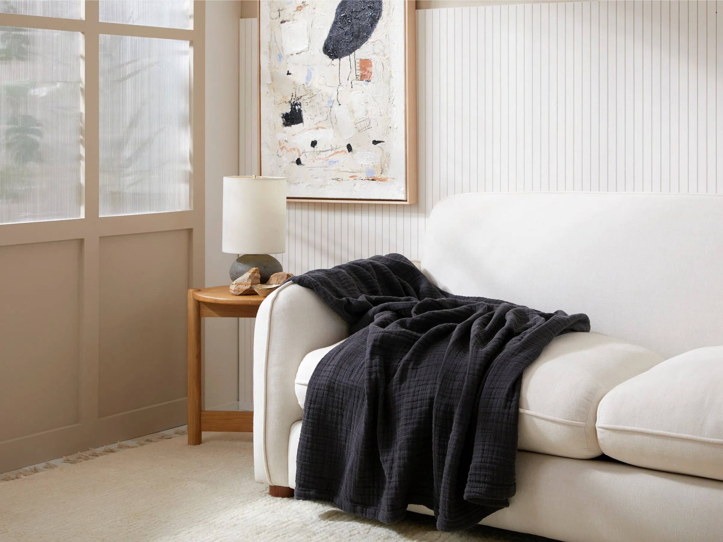 Cloud Linen Gauze Throw (Coal)