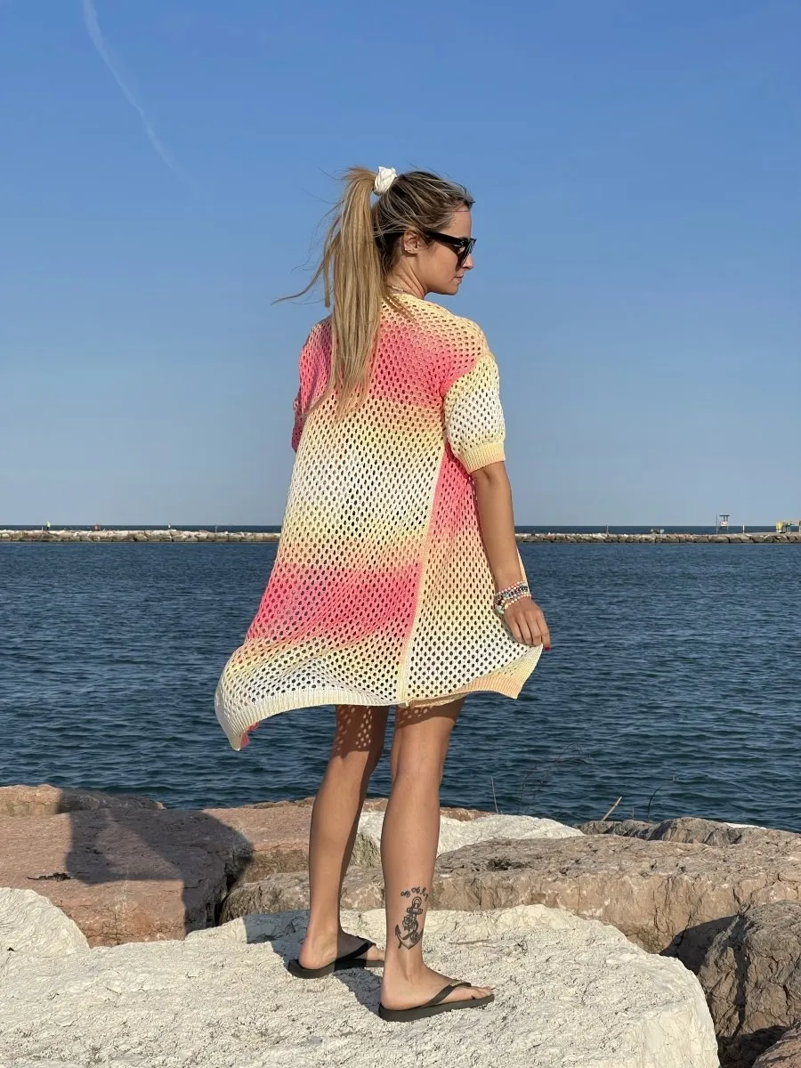 Copricostume giallo e rosa effetto tye-dye
