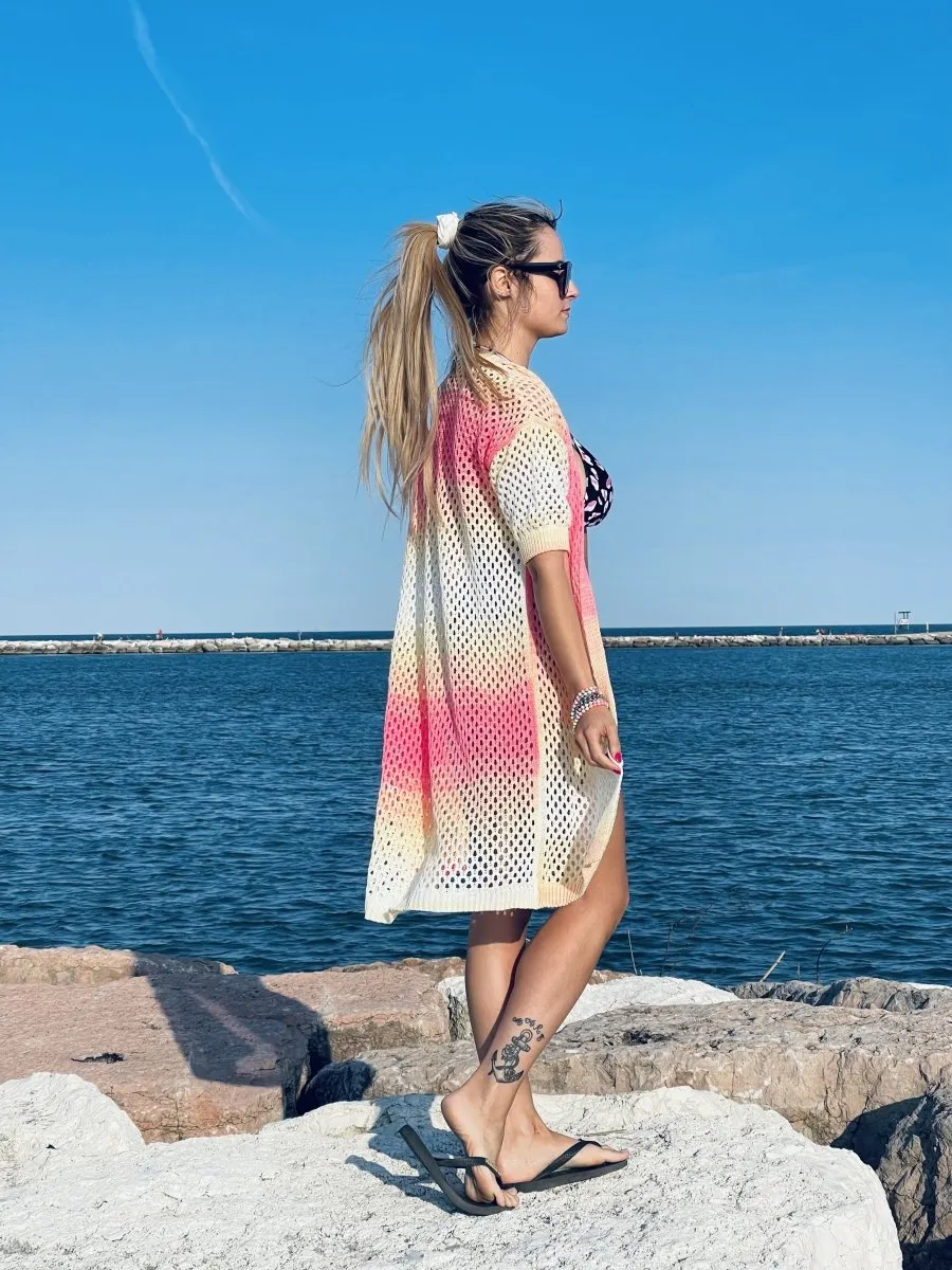 Copricostume giallo e rosa effetto tye-dye