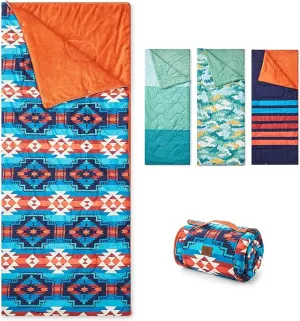 Cozy Bliss Puffy Outdoor Camping Blanket, Sleeping Bag, Picnic Mat-3 in 1 Multi Use, Warm Down Alternative Filled, Lightweight Packable for Hiking Travel Stadium Concerts, Gift for Children 63"x78"
