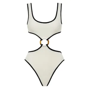 Cream (Black Binded) Terry Rib Ky One-Piece