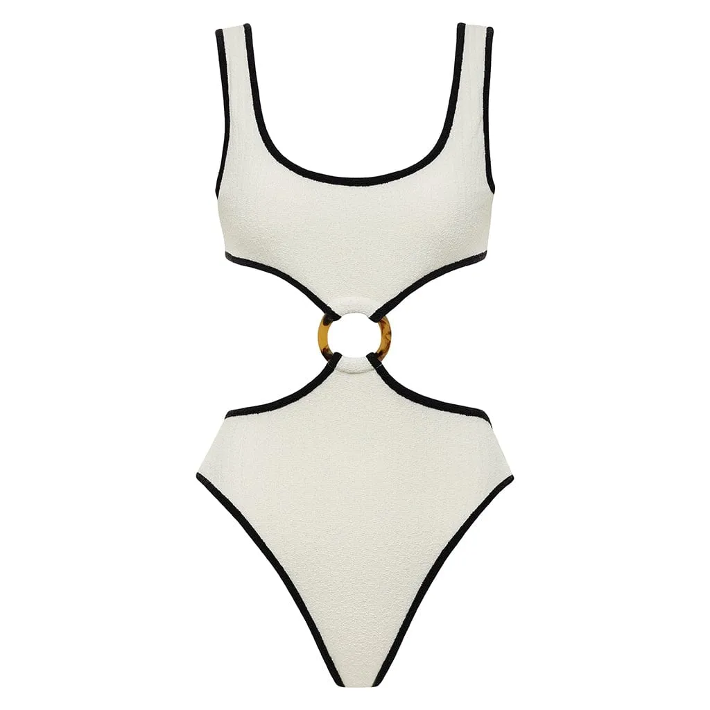 Cream (Black Binded) Terry Rib Ky One-Piece