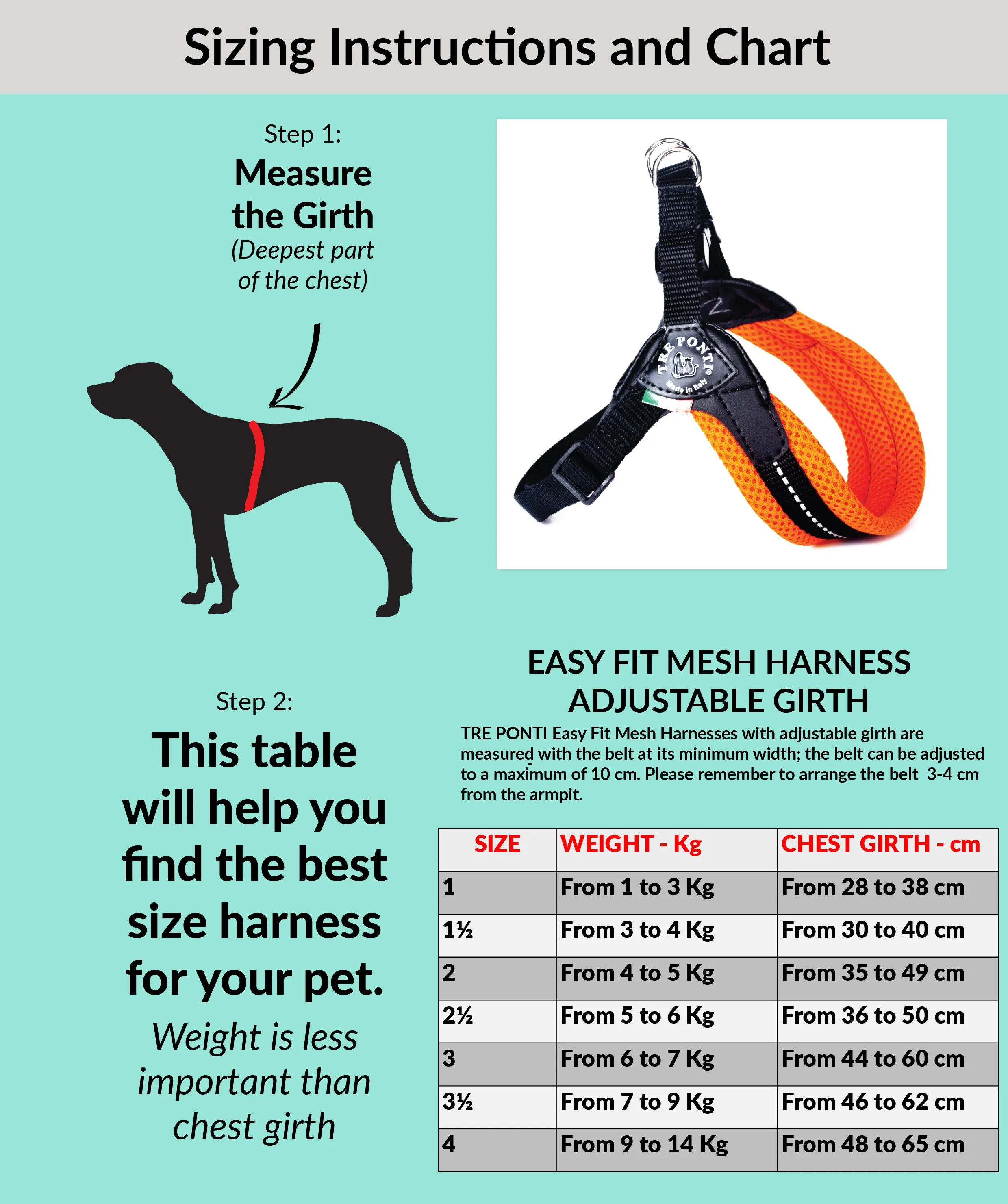 Easy Fit Red Mesh Harness with Adjustable Girth