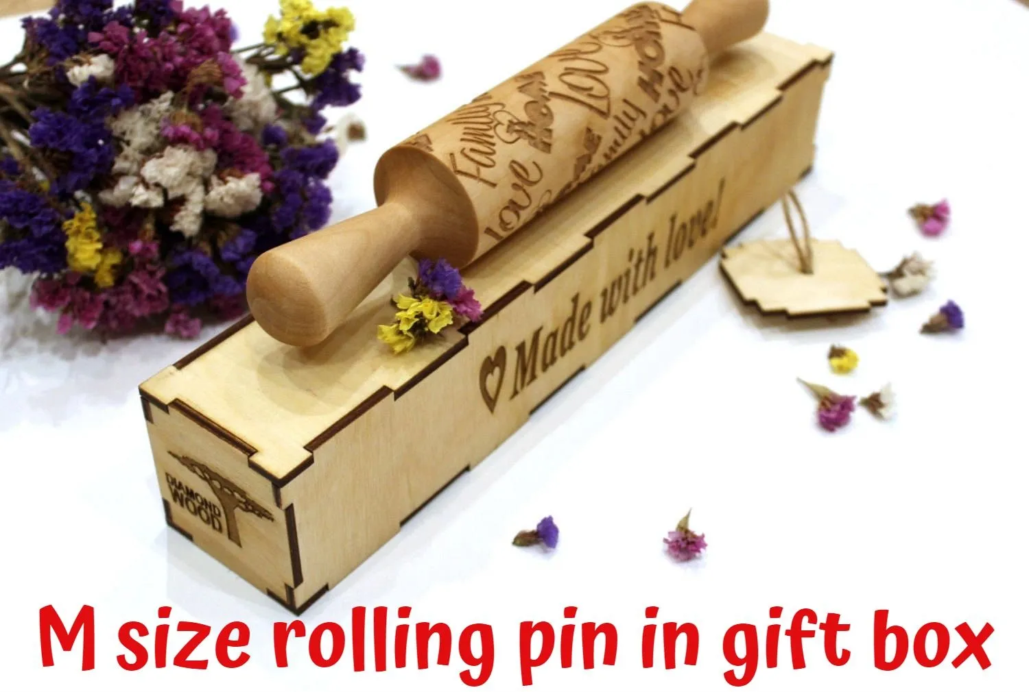Engraved Embossing rolling pin, 4 Hearts,Dough Roller, Christmas Gift,Textured Cookie, Clay Stamp, Pottery Roller