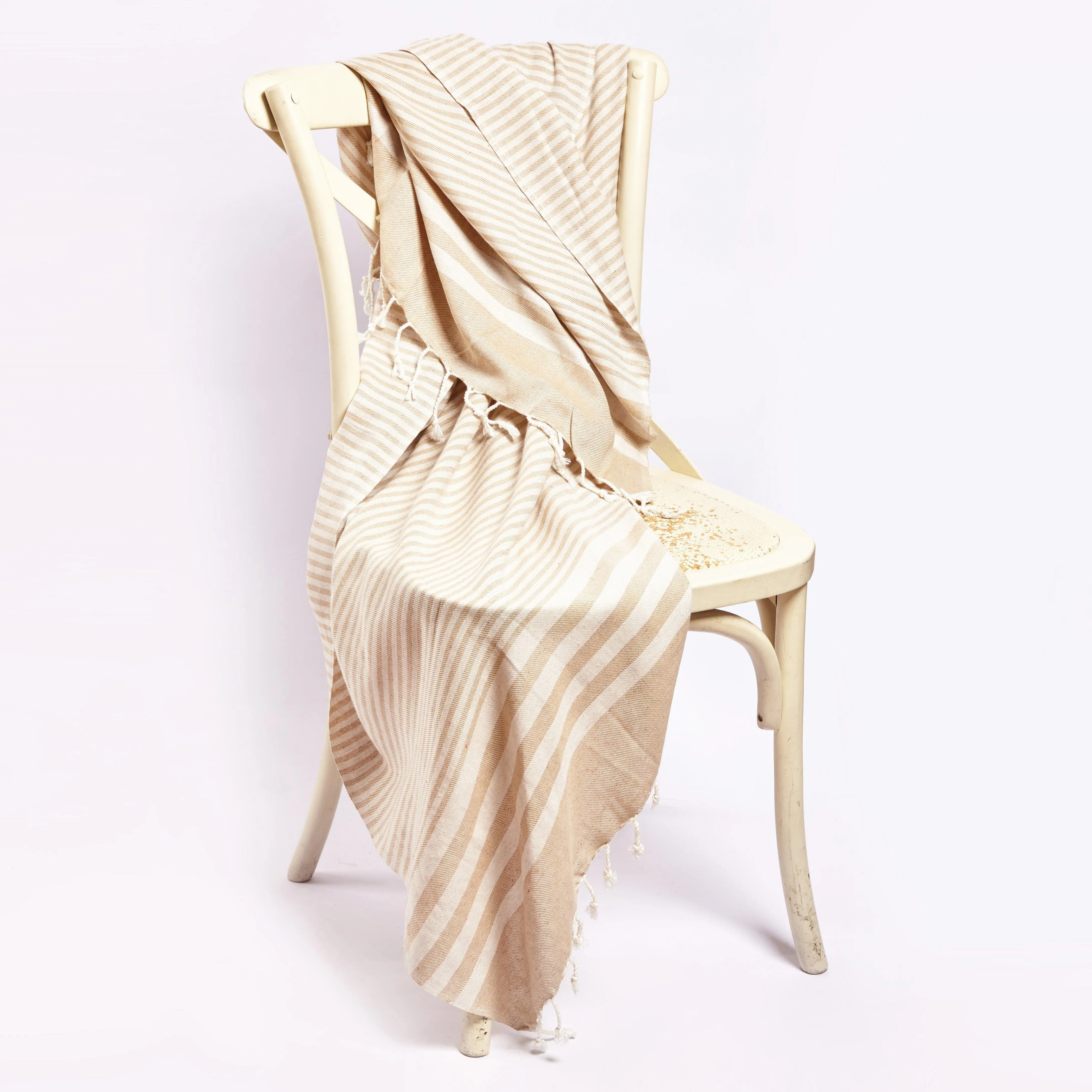 Fethiye Striped Throw Blanket - Beige