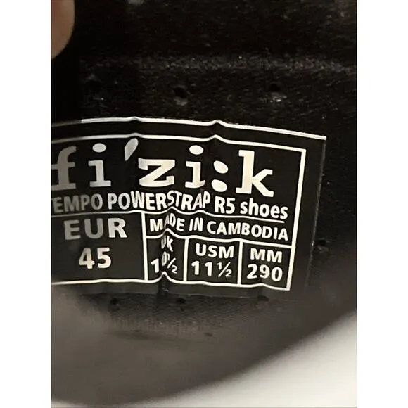 Fi'zi:k TEMPO R5 POWERSTRAP CYCLING SHOE WHITE/BLACK, Size 11.5 Fizik EUR 45