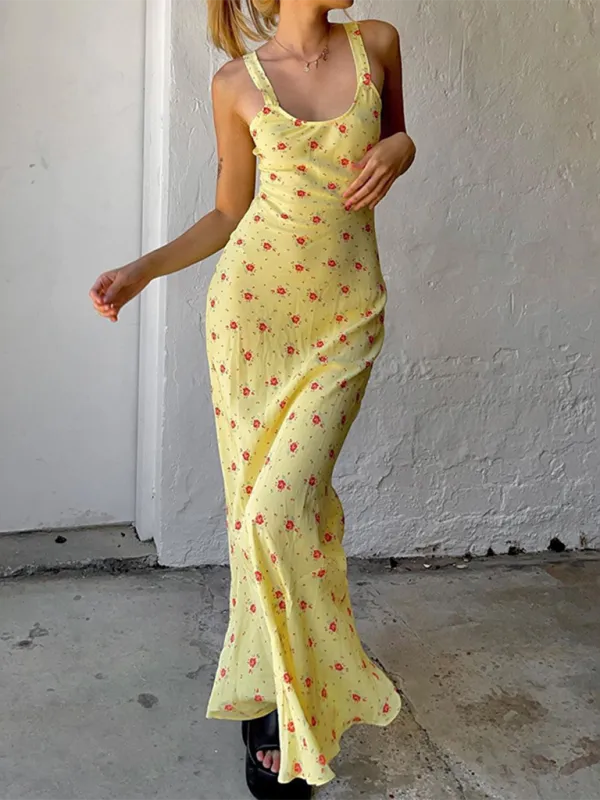 Floral Print Maxi Dress with Spaghetti Straps