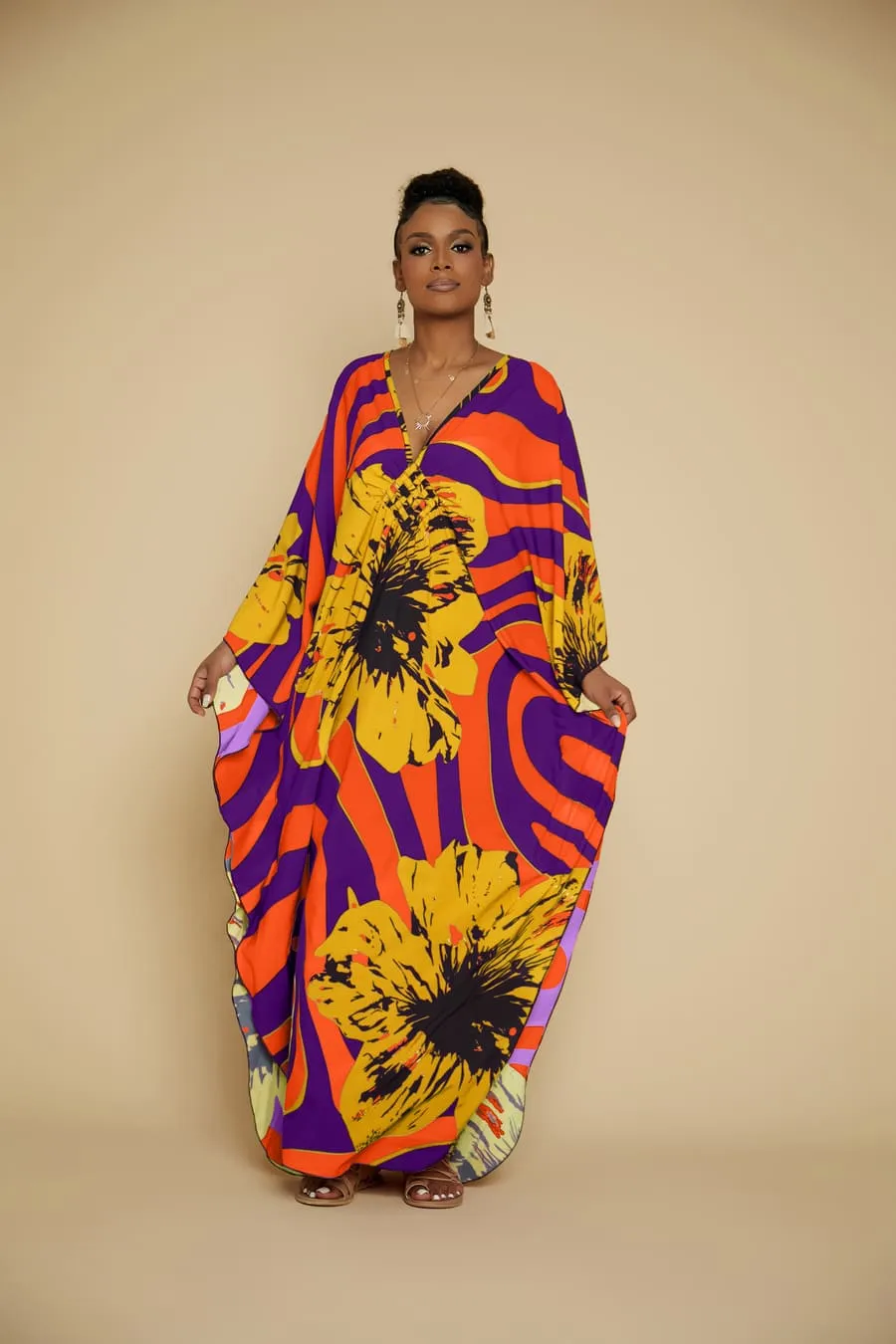 Flower Plus Size Red Kaftan Dress