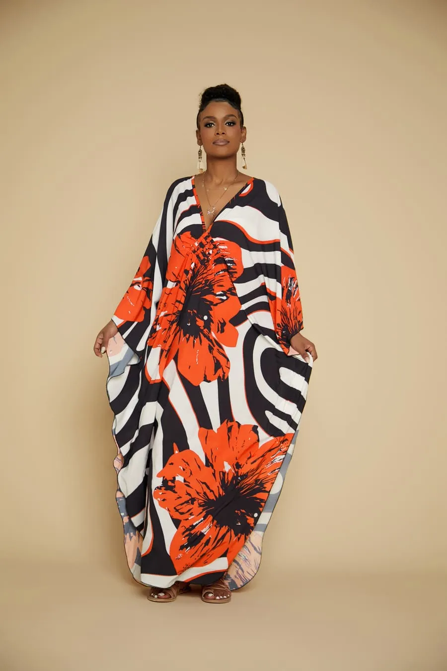 Flower Plus Size Red Kaftan Dress