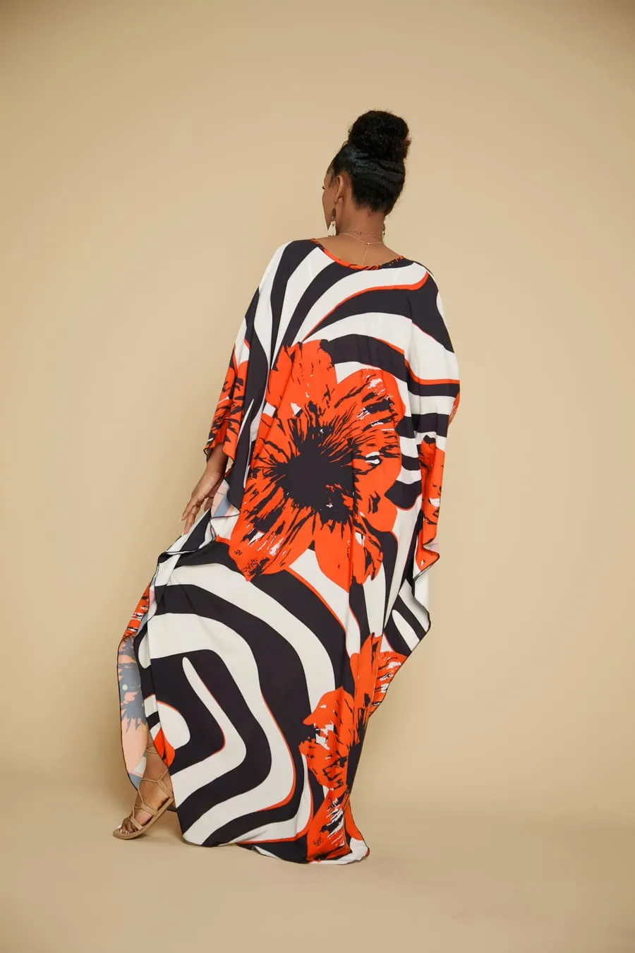 Flower Plus Size Red Kaftan Dress