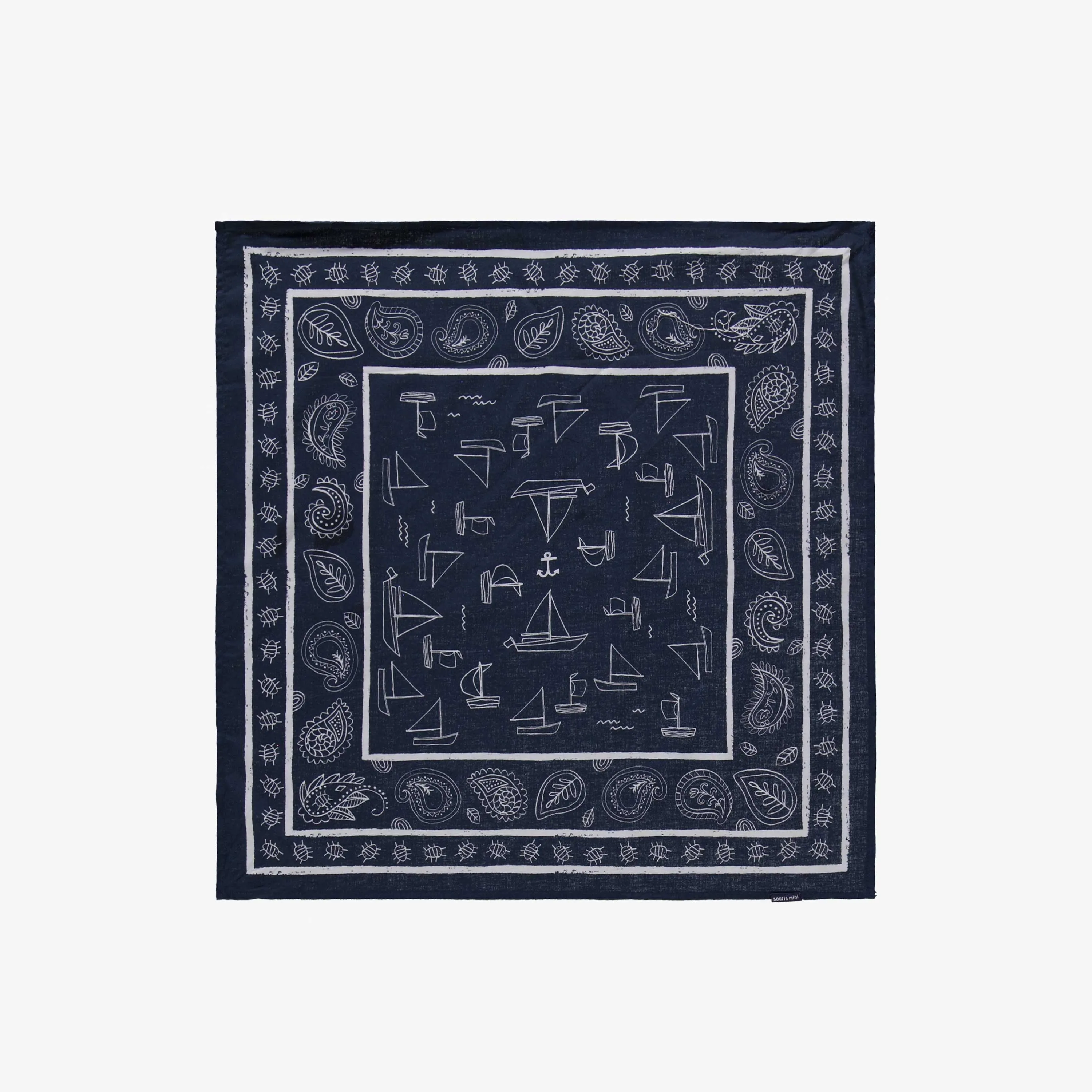 Foulard bleu foncé à motifs, enfant || Dark blue patterned scarf, child