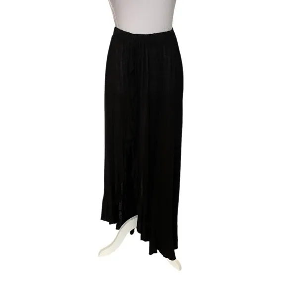 Free People Beach Black High Slit Lightweight Ruffle Hem Maxi Skirt Size XS
