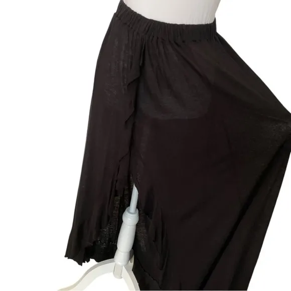 Free People Beach Black High Slit Lightweight Ruffle Hem Maxi Skirt Size XS