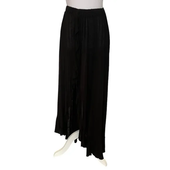 Free People Beach Black High Slit Lightweight Ruffle Hem Maxi Skirt Size XS