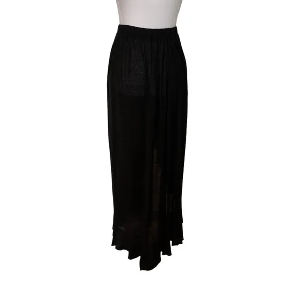 Free People Beach Black High Slit Lightweight Ruffle Hem Maxi Skirt Size XS