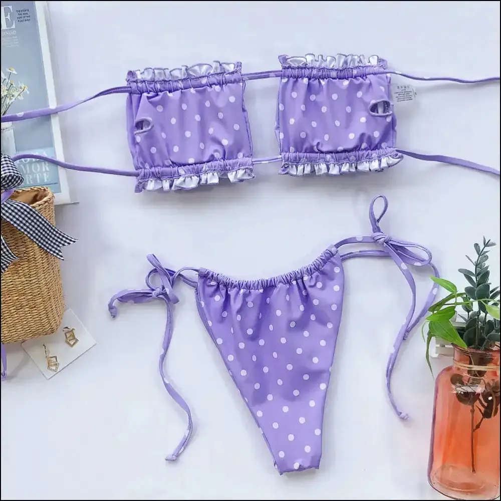Frill Trim Ruched Bikini Set: Dive Into your Inner Mermaid, no Lifeguard Needed!