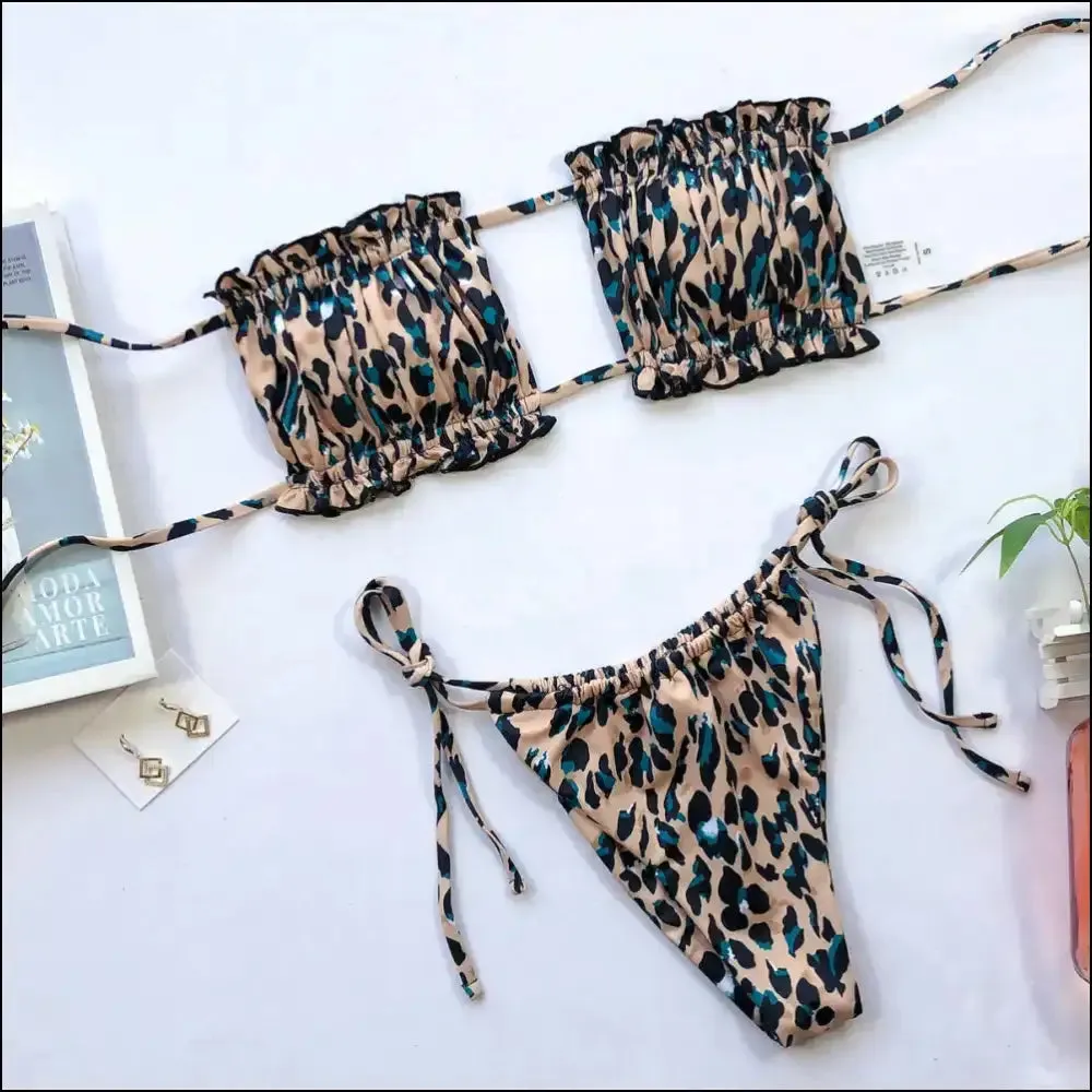 Frill Trim Ruched Bikini Set: Dive Into your Inner Mermaid, no Lifeguard Needed!