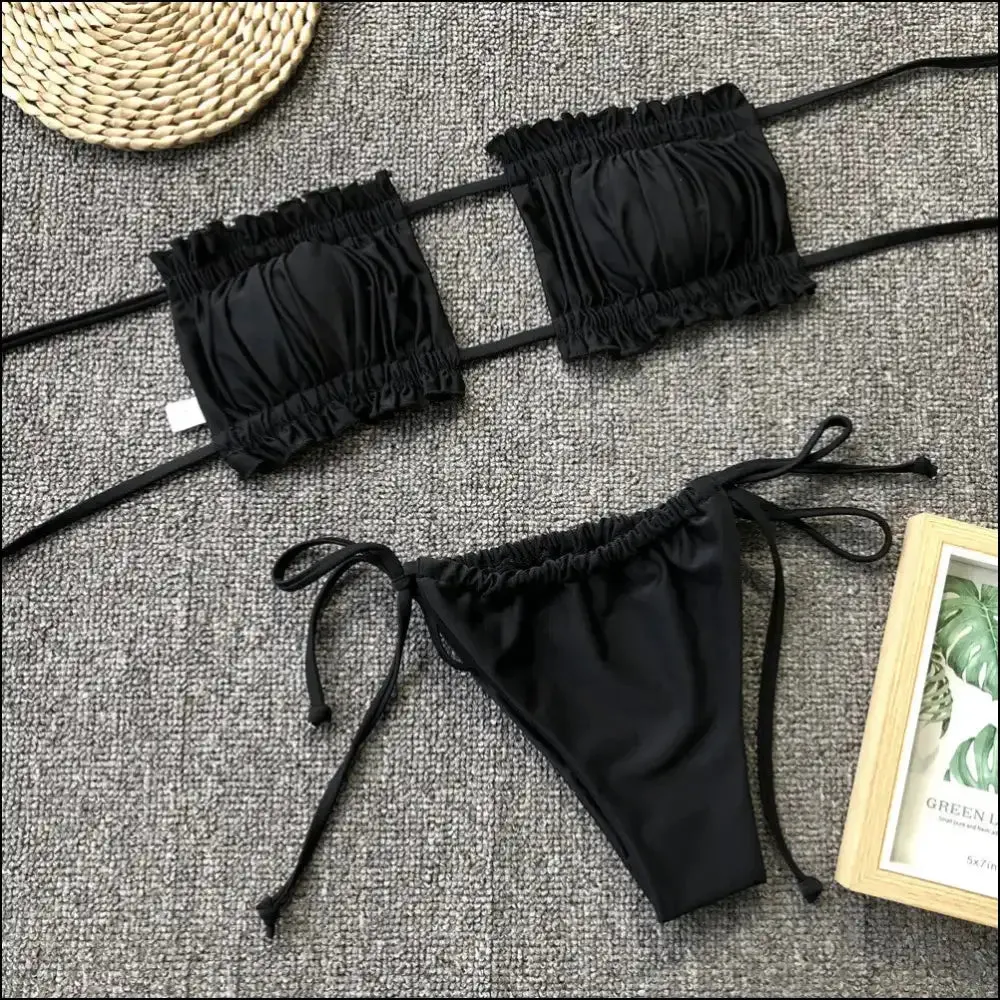 Frill Trim Ruched Bikini Set: Dive Into your Inner Mermaid, no Lifeguard Needed!