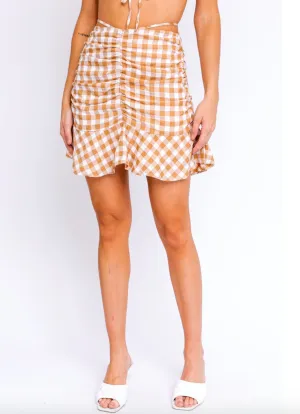 Gingham Ruch Ruffle Hem Mini Skirt