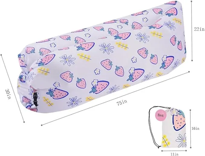 HaiChao Inflatable Lounger Sofa Air Chair Sofa Sleeping Bag Couch Air Sofa Bed for Lakes, Beaches, Garden, Camping (White-Strawberry)