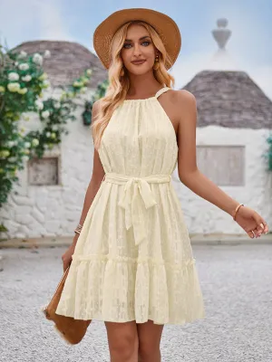Halter Neck Mini Dress with Tiered Skirt and Waist Tie