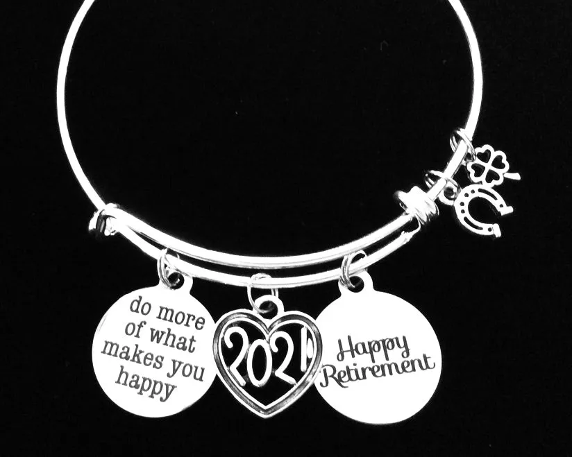 Happy Retirement 2024 Expandable Charm Bracelet Silver Adjustable Wire Bangle One Size Fits All Gift