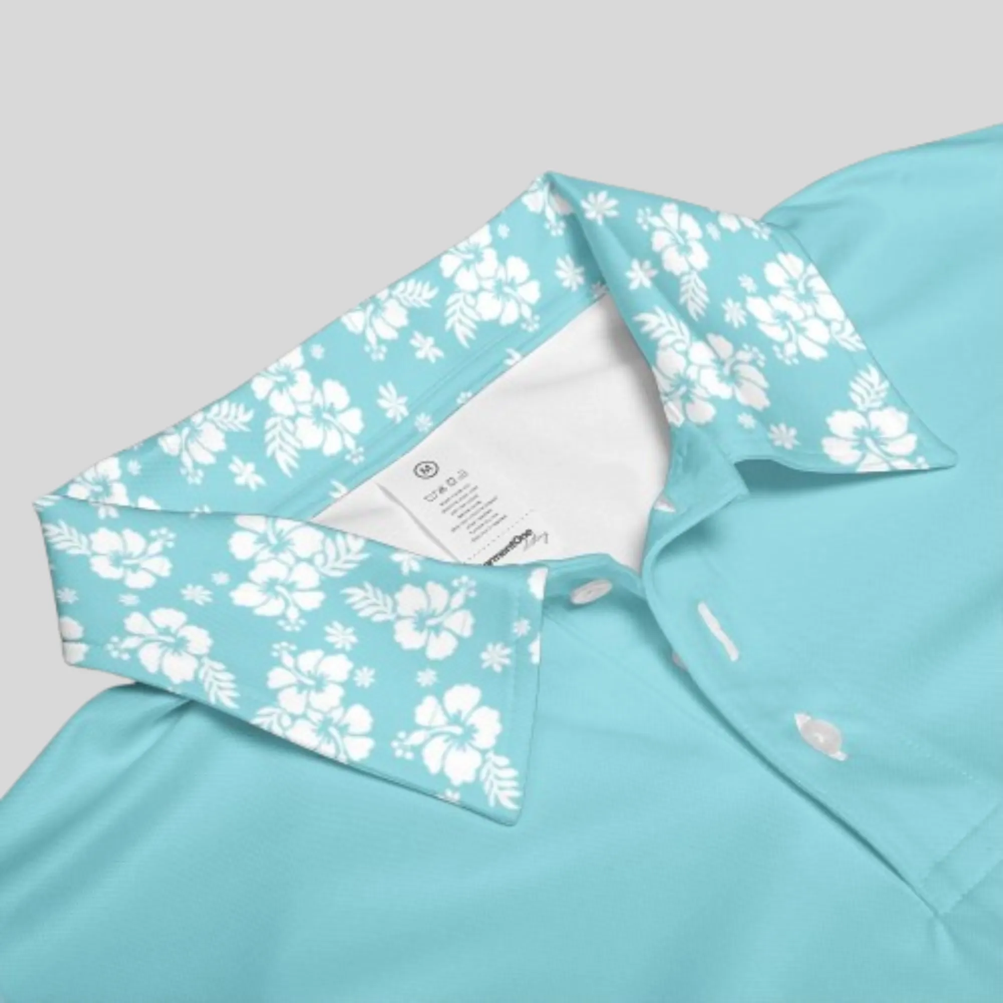 Hibiscus-Turquoise Golf Polo For Men