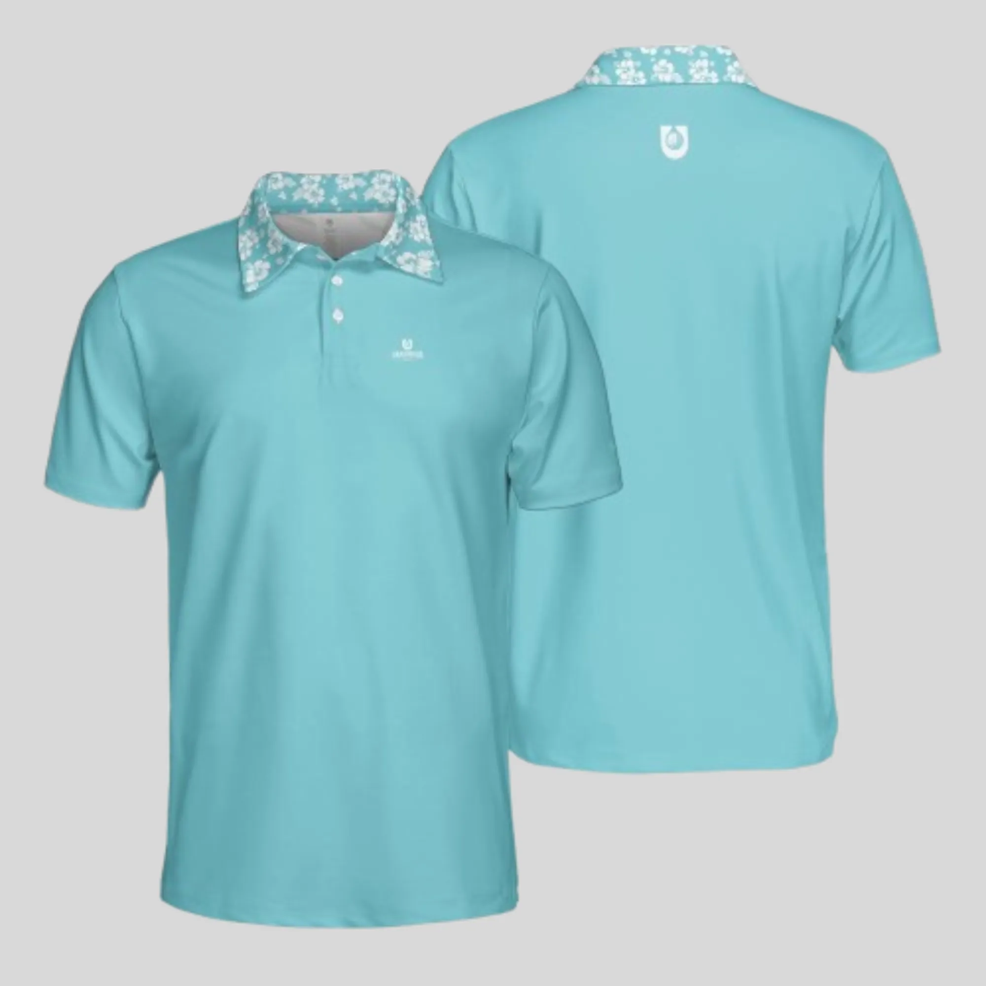 Hibiscus-Turquoise Golf Polo For Men