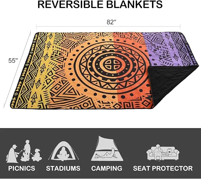 HORIMOTE HOME Outdoor Waterproof Camping Blanket, Extra Thick Flannel Fleece Warm for Cold Weather, Windproof Aztec Blankets Foldable for Stadium Picnic Dog Pet Car (Maya)