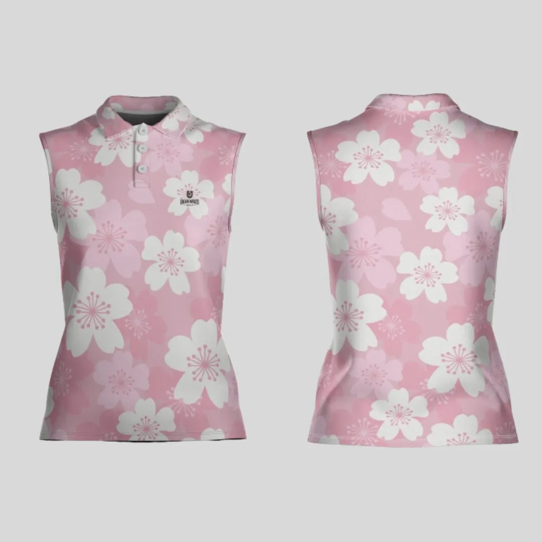 Japanese Cherry sleeveless golf polo shirt