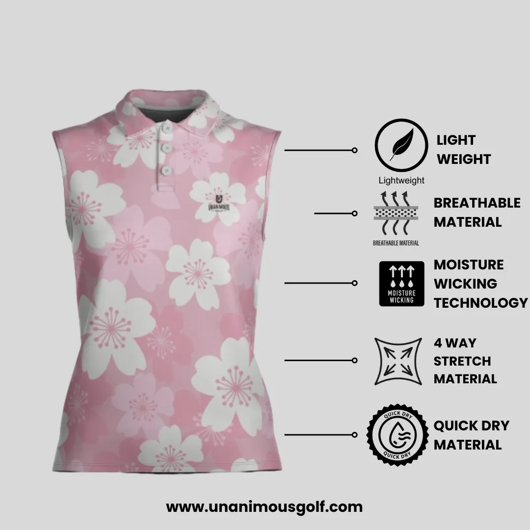 Japanese Cherry sleeveless golf polo shirt