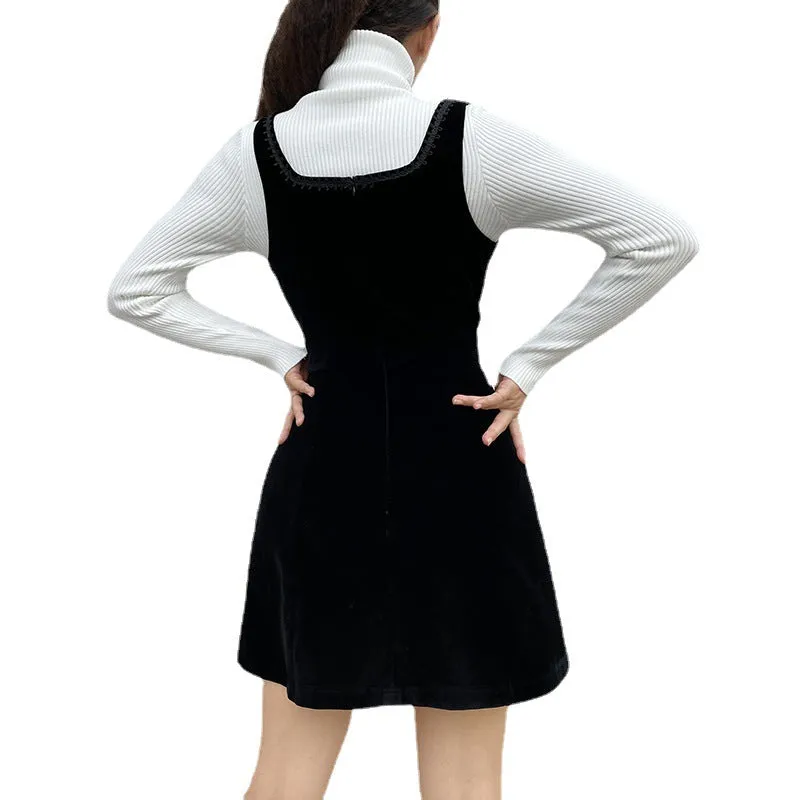 JazzHer Solid Color Vest Strap Slimming Chest Strap Dress