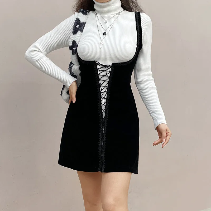 JazzHer Solid Color Vest Strap Slimming Chest Strap Dress