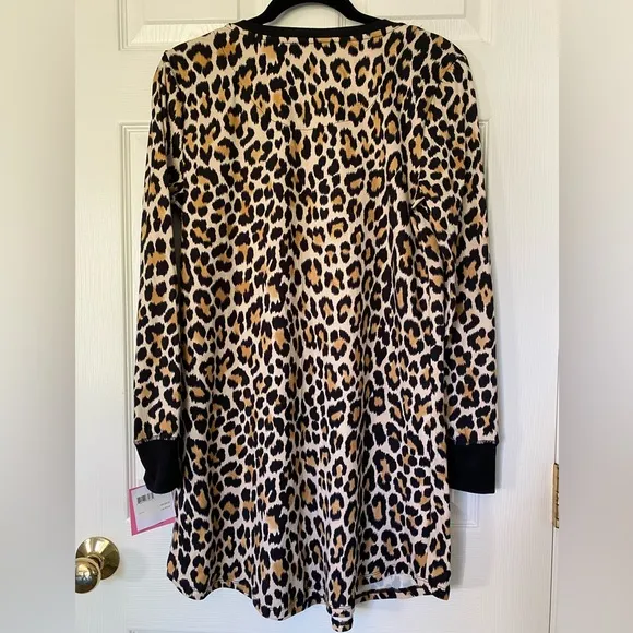 Kate Spade New York Brushed Jersey Brown Animal Print Sleep Long Shirt Sz S NWT